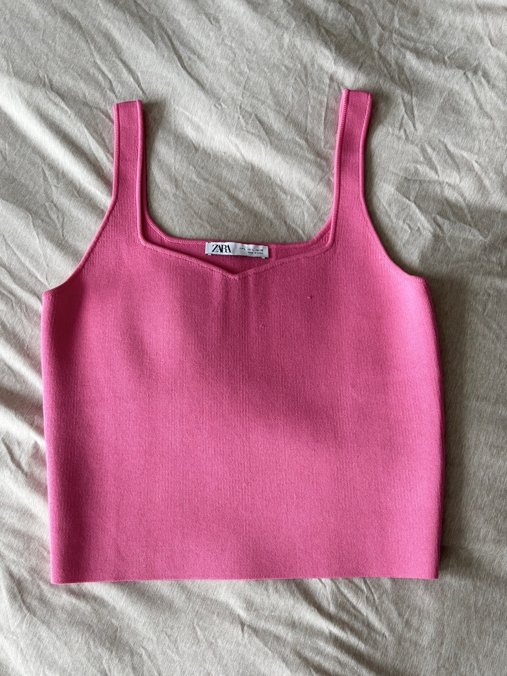 Zara Bright Pink Square-Neck Knit Crop Top